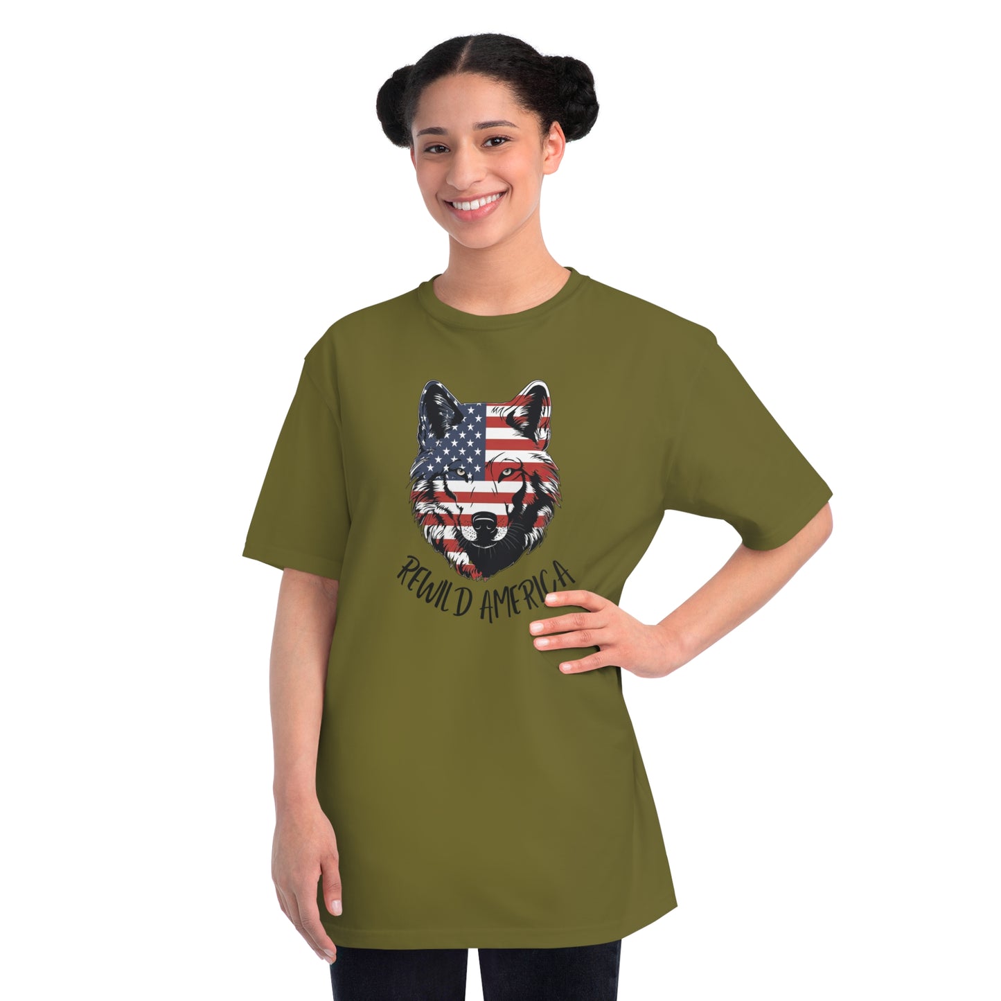 Rewild America Patriotic Wolf Eco-Friendly Organic Cotton Unisex T-Shirt