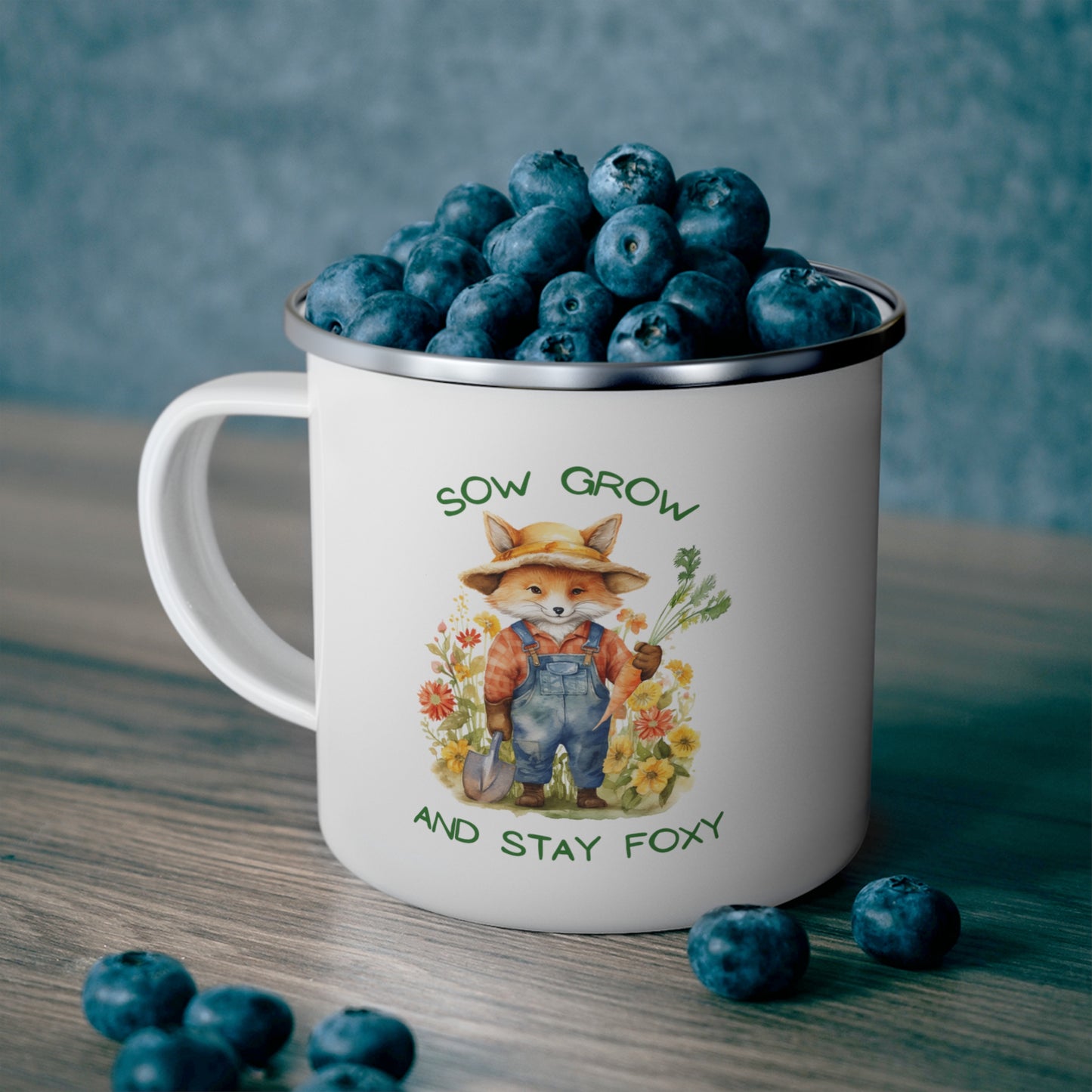 Sow, Grow and Stay Foxy Enamel Camping Mug