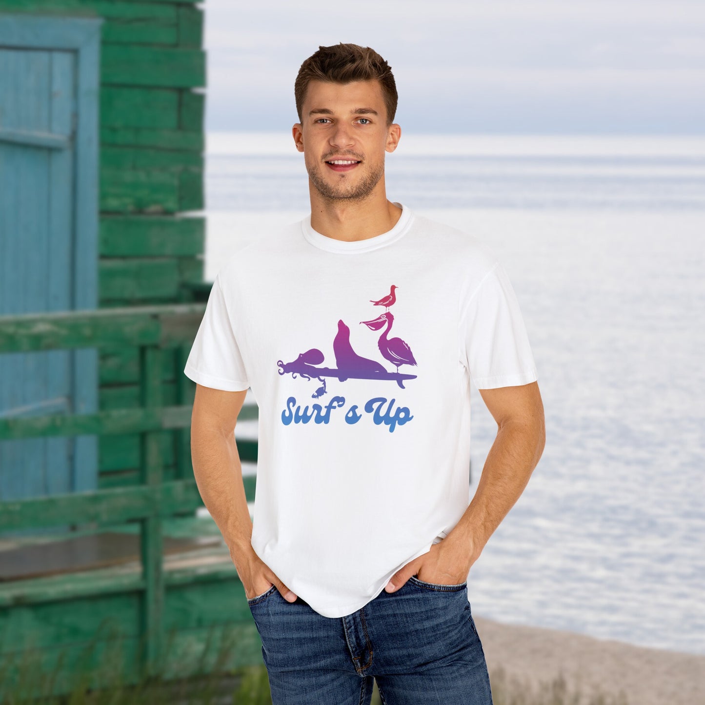 Surfs Up Vintage 80's Inspired Unisex Garment-Dyed T-shirt