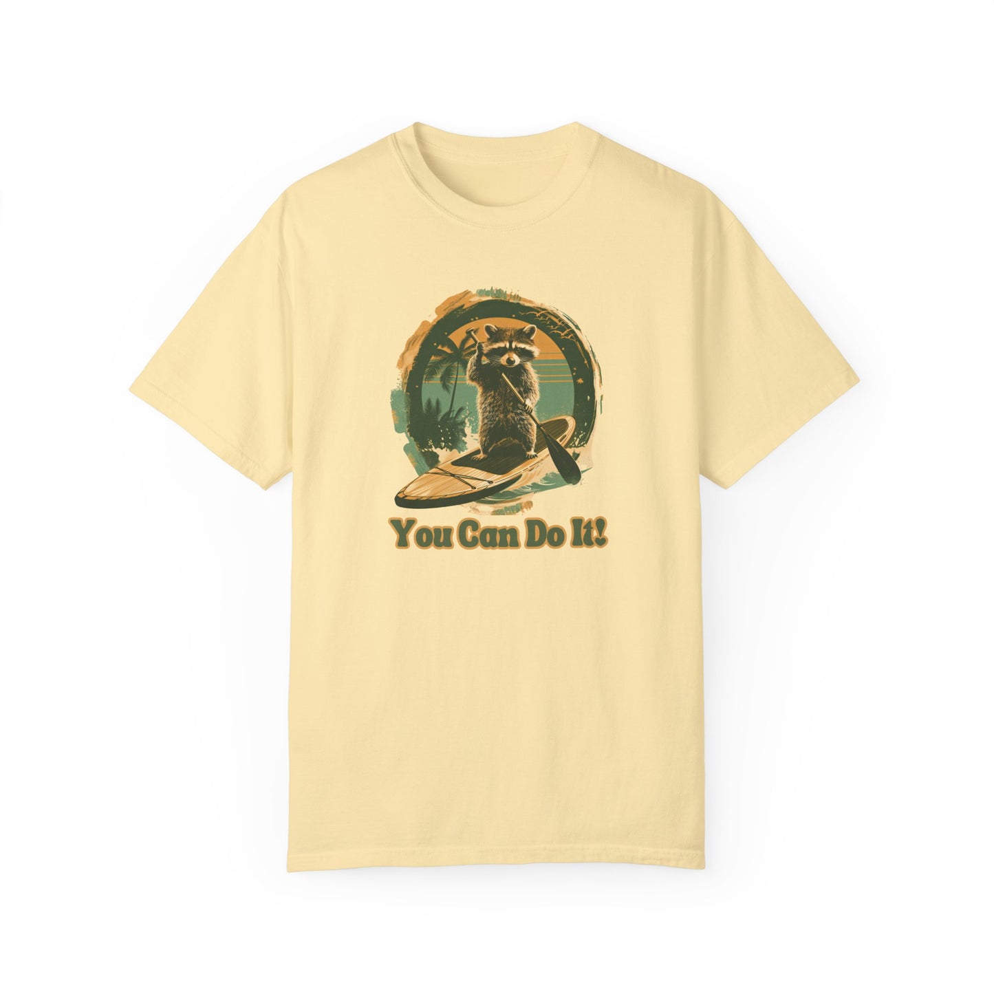 Vintage Vibes Raccoon Paddleboarding Unisex Garment-Dyed T-shirt