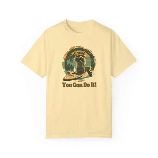 Vintage Vibes Raccoon Paddleboarding Unisex Garment-Dyed T-shirt