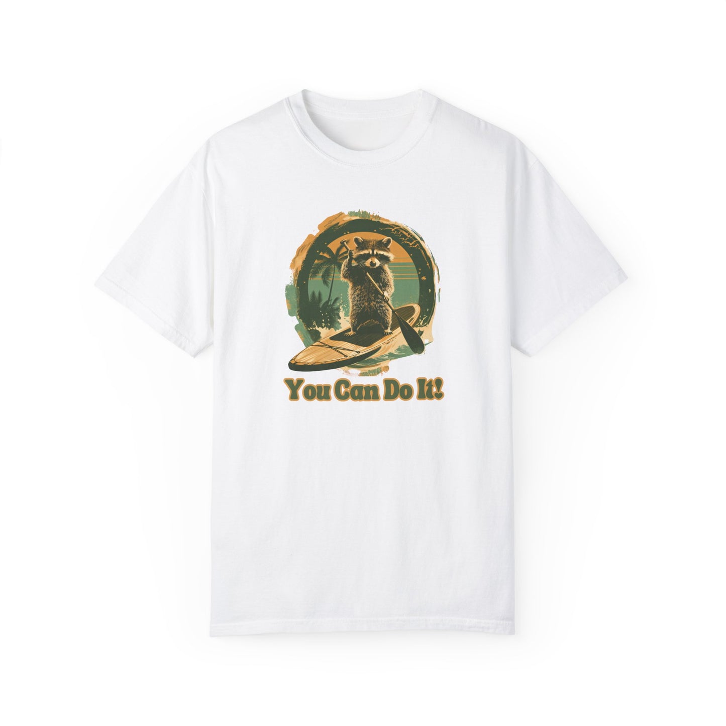 Vintage Vibes Raccoon Paddleboarding Unisex Garment-Dyed T-shirt