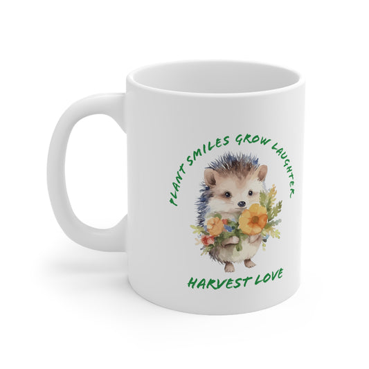 Plant Smiles Grow Laughter Harvest Love hedgehog Ceramic Mug