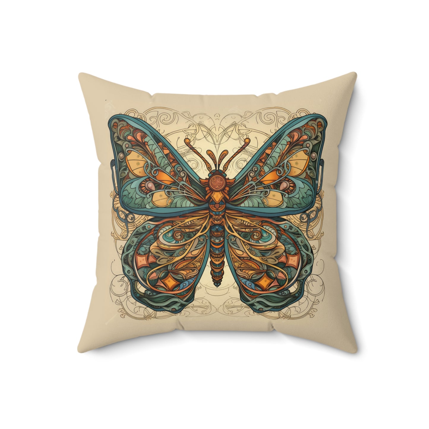 Art Nouveau Butterfly Rust Pillow