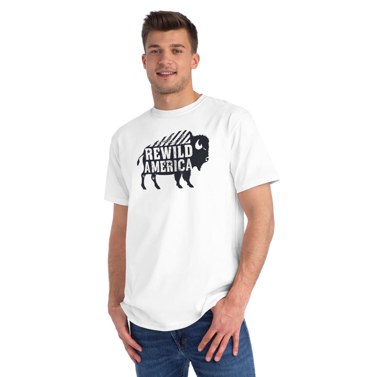 Rewild America Eco-Friendly Vintage Rustic Bison Organic  T-Shirt