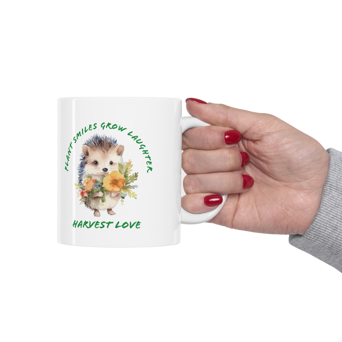 Plant Smiles Grow Laughter Harvest Love hedgehog Ceramic Mug