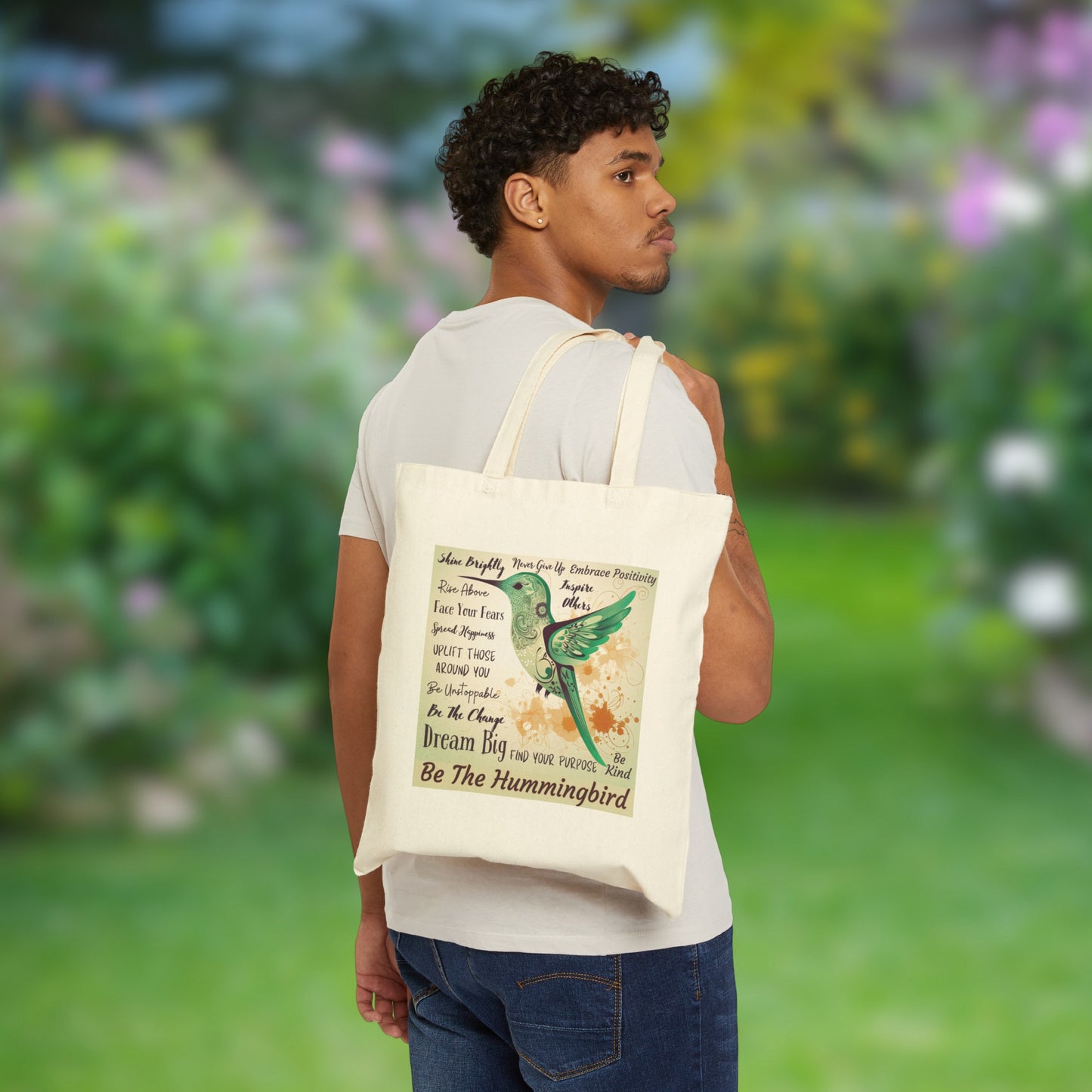 Be the Hummingbird Inspirational Cotton Canvas Tote Bag