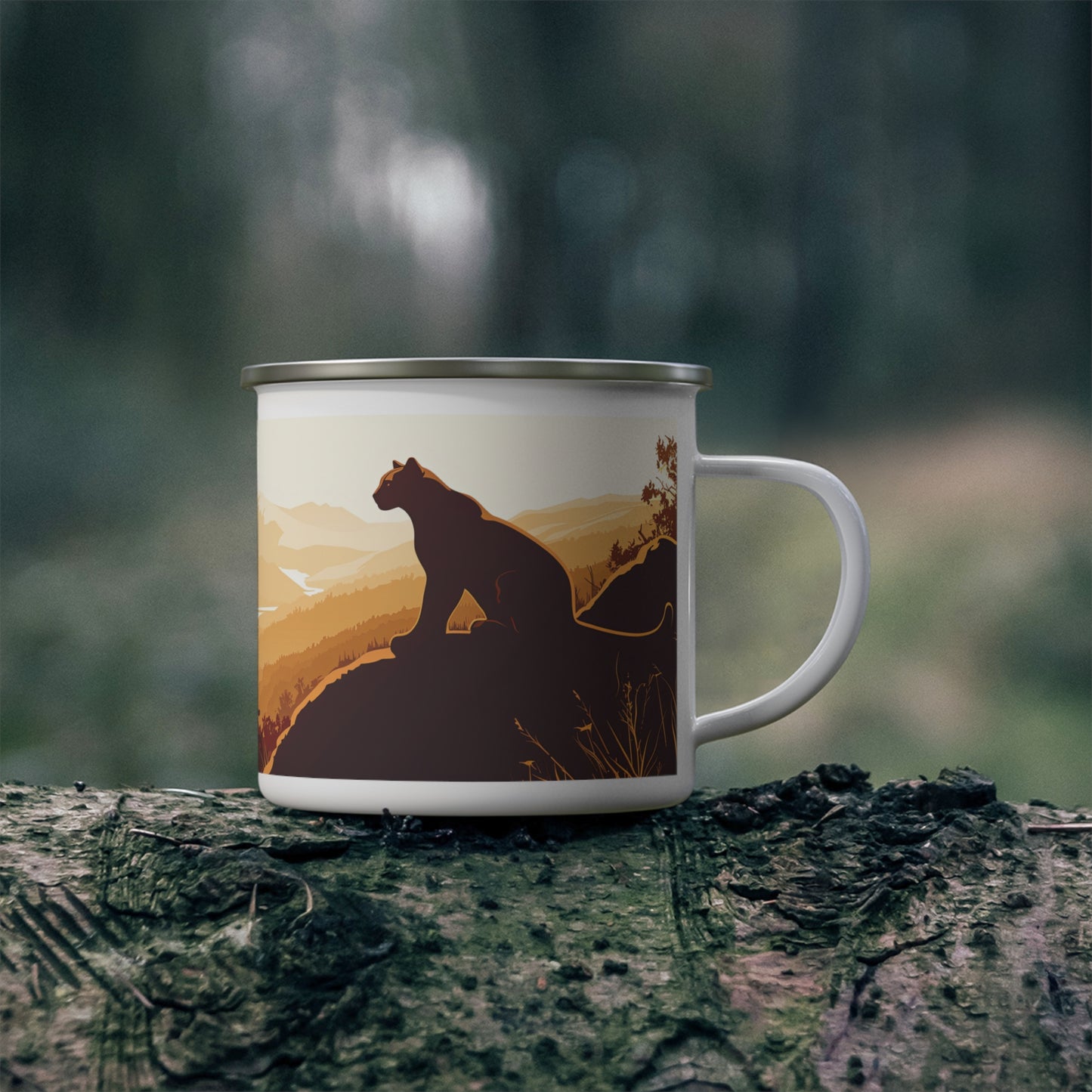 Vintage Vibes Mountain Lion Enamel Camping Mug