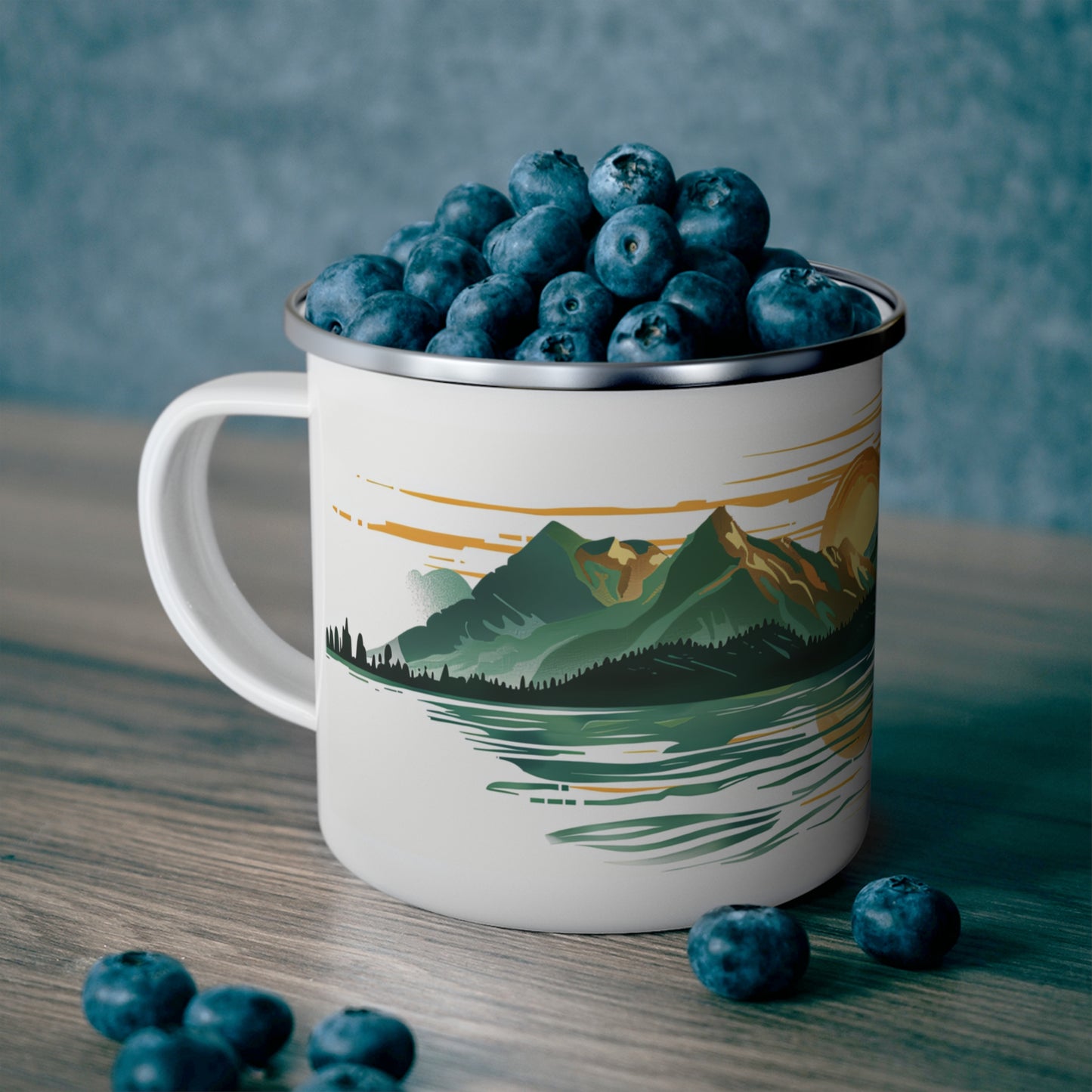 Green Mountain Sunset Enamel Camping Mug