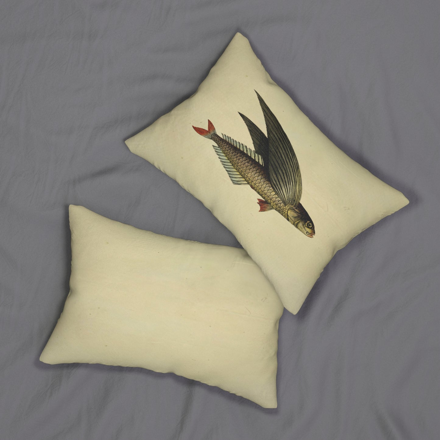 Vintage Illustration Flying Fish Spun Polyester Lumbar Pillow