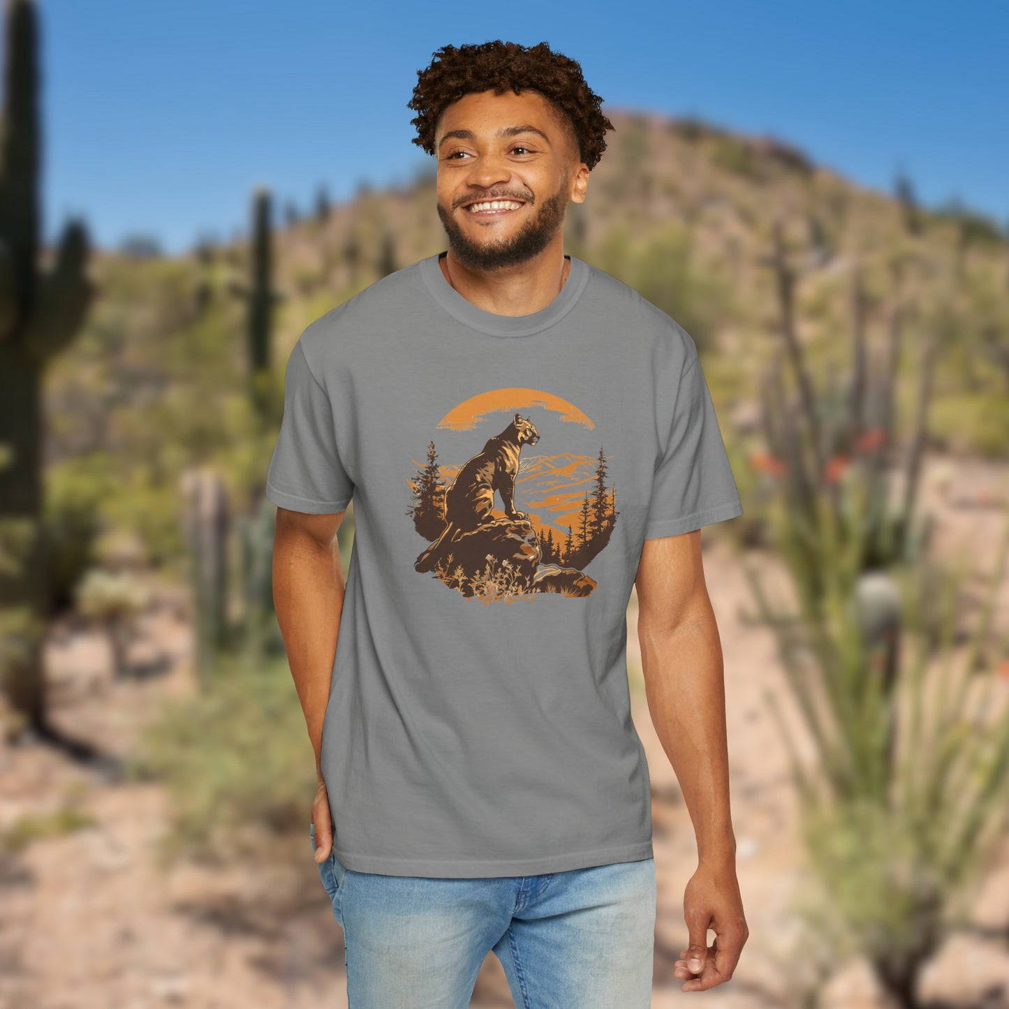 Vintage Vibes Mountain Lion Unisex Garment-Dyed T-shirt