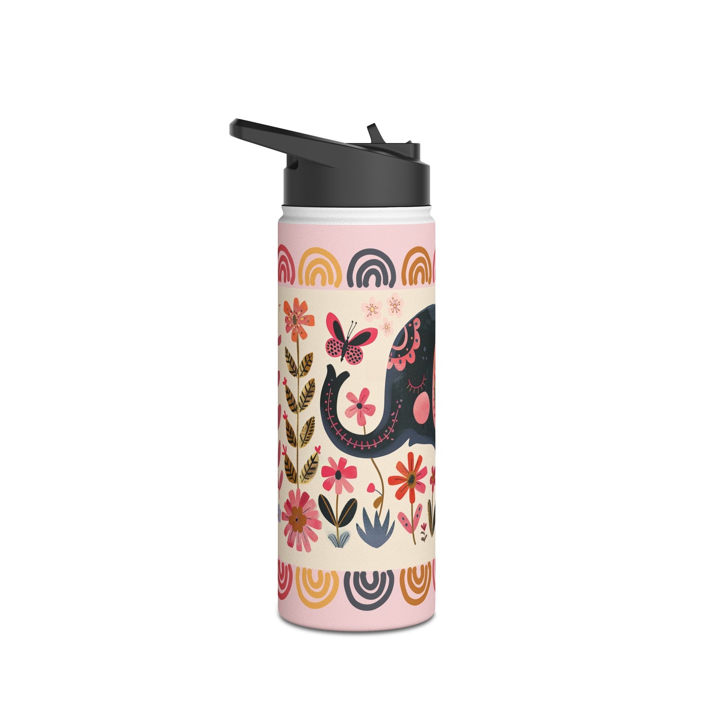 Boho Elephant Stainless Steel Water Bottle, Standard Lid