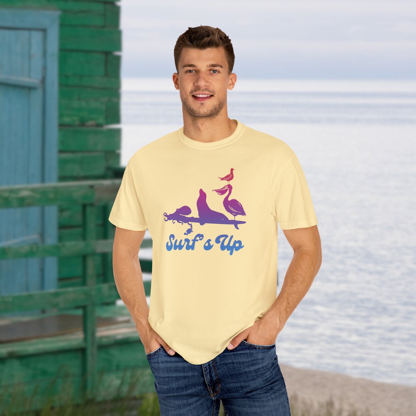 Surfs Up Vintage 80's Inspired Unisex Garment-Dyed T-shirt