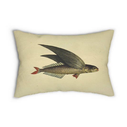 Vintage Illustration Flying Fish Spun Polyester Lumbar Pillow