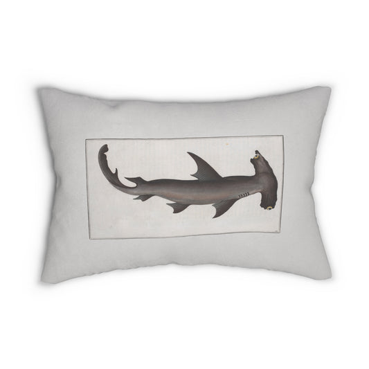 Vintage Illustration Hammerhead Shark Spun Polyester Lumbar Pillow