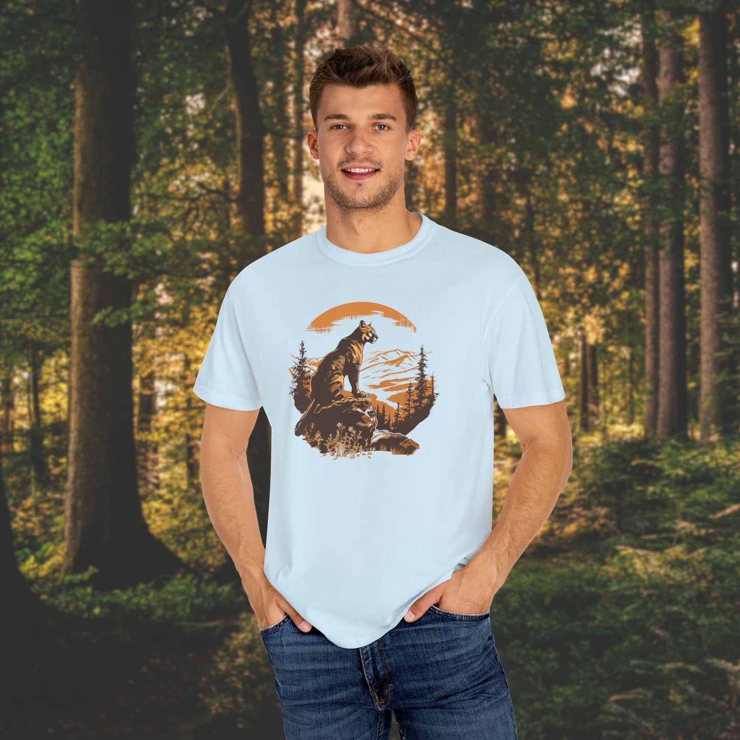 Vintage Vibes Mountain Lion Unisex Garment-Dyed T-shirt