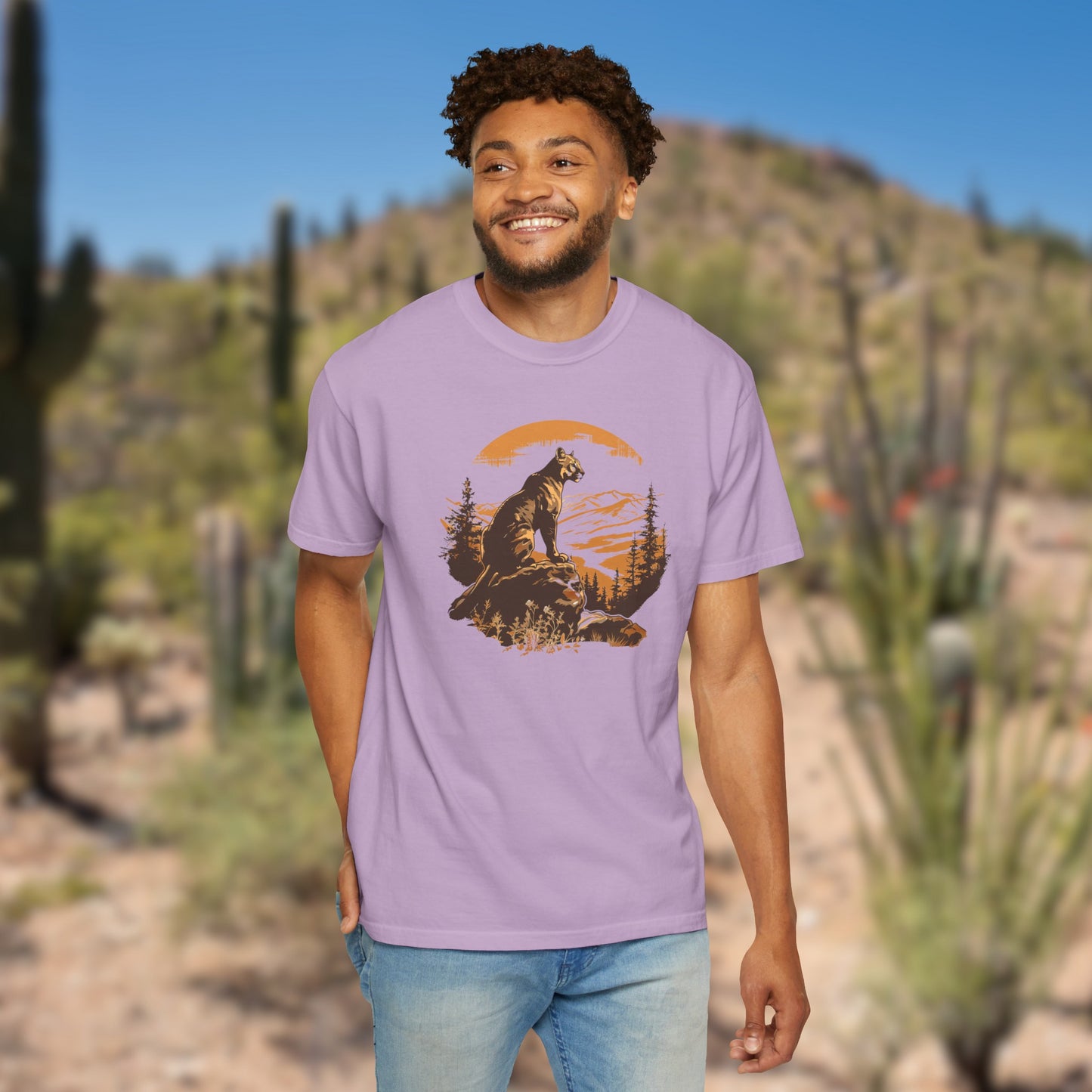 Vintage Vibes Mountain Lion Unisex Garment-Dyed T-shirt