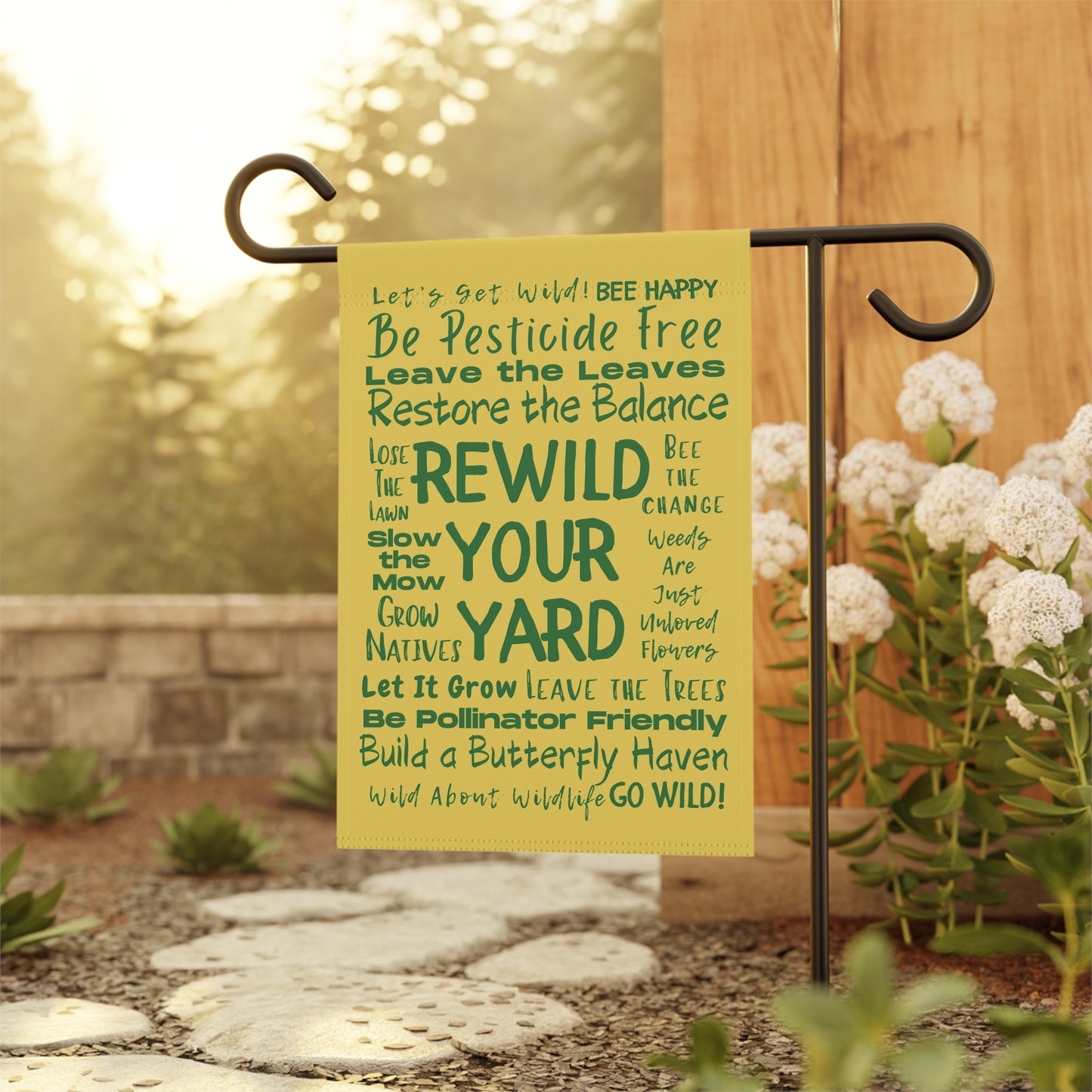 Rewild Your Garden Yellow with Green Text Garden & House Banner