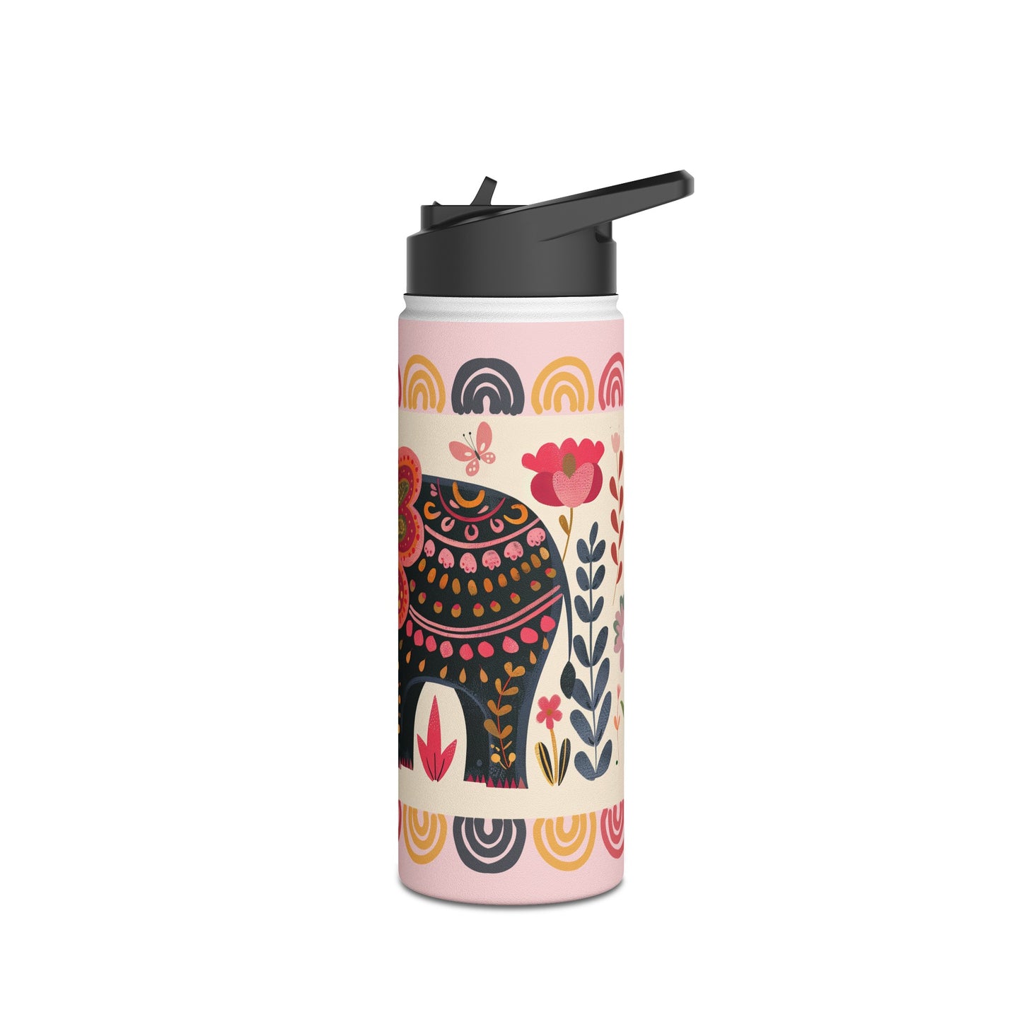 Boho Elephant Stainless Steel Water Bottle, Standard Lid