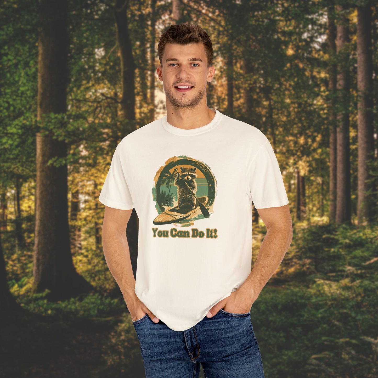 Vintage Vibes Raccoon Paddleboarding Unisex Garment-Dyed T-shirt