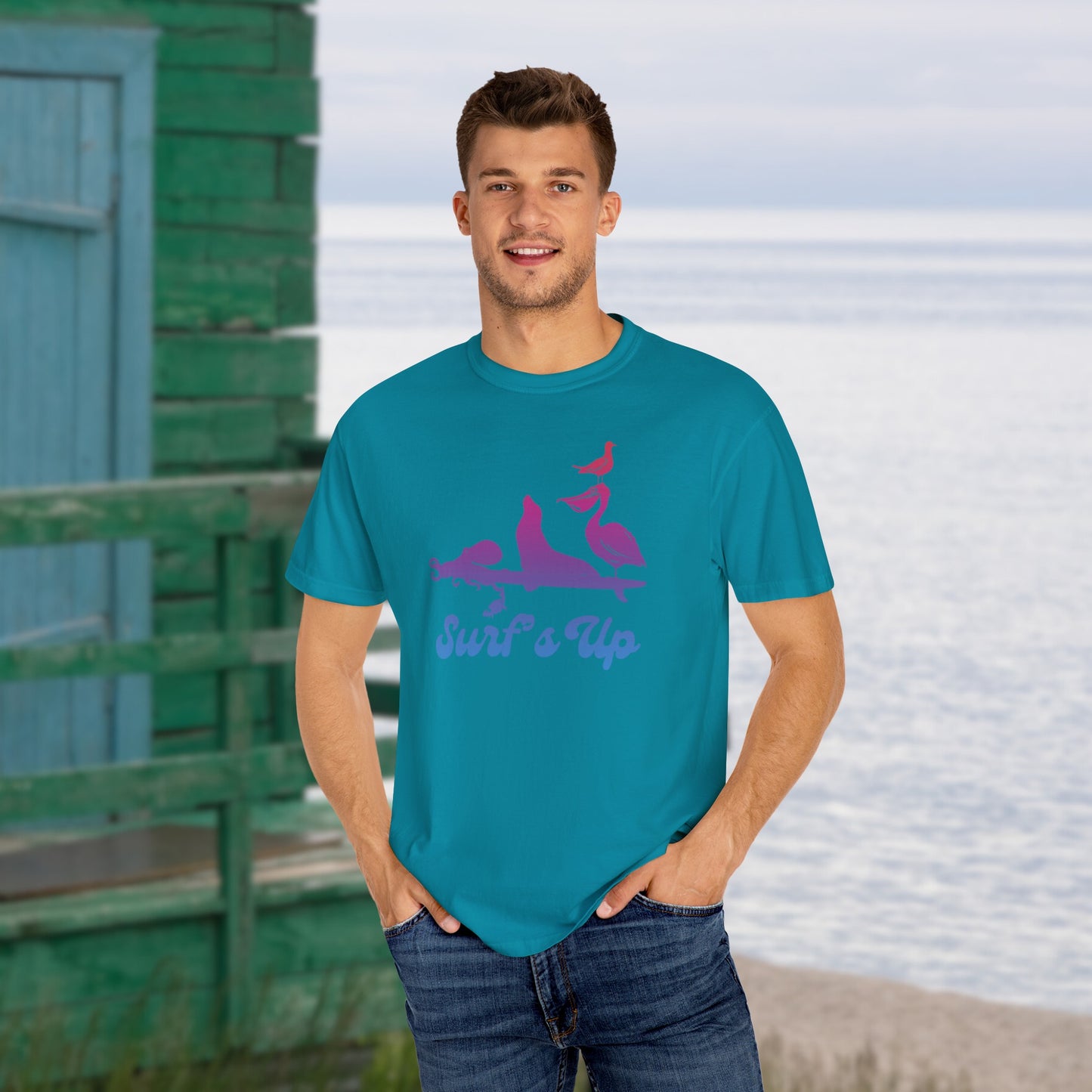 Surfs Up Vintage 80's Inspired Unisex Garment-Dyed T-shirt