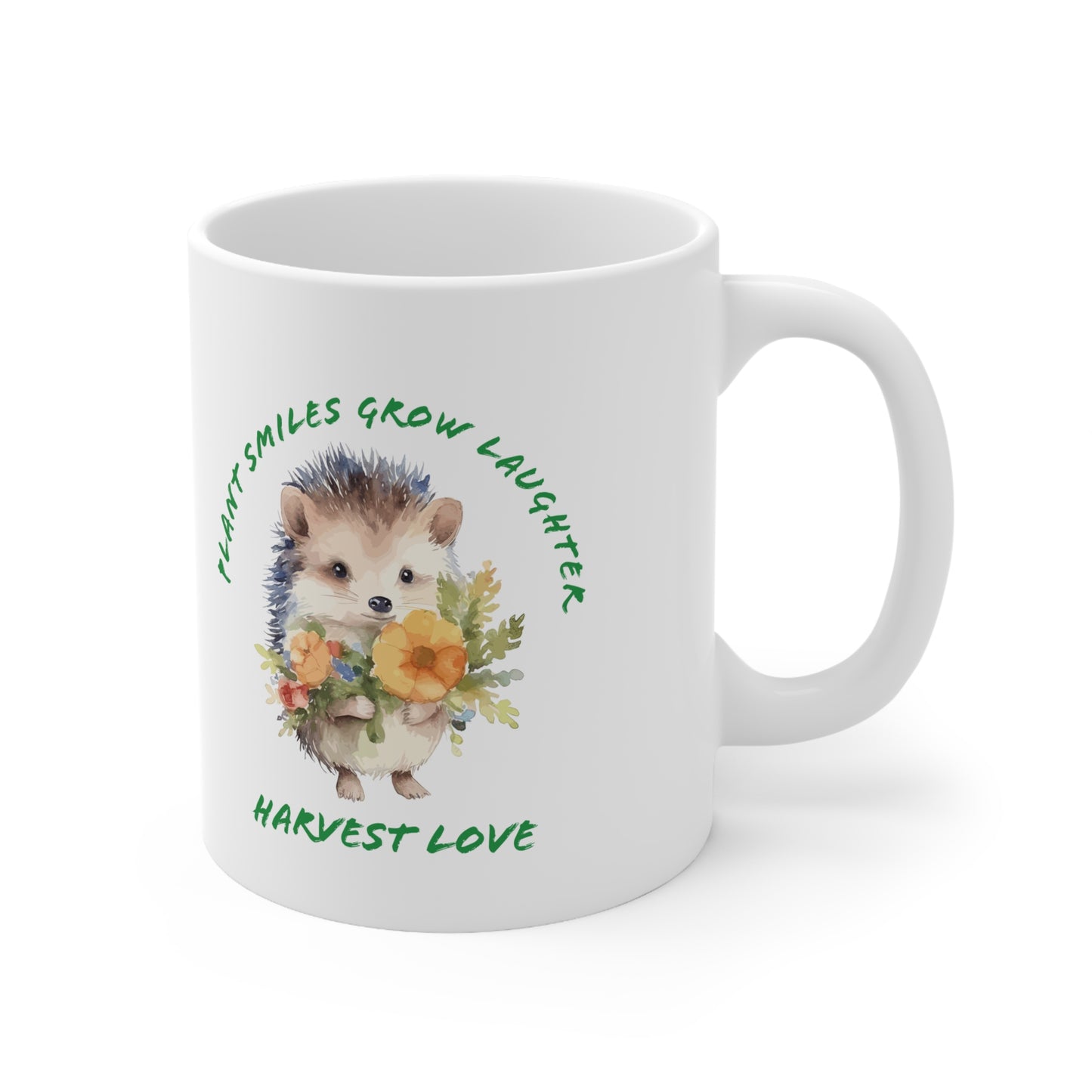 Plant Smiles Grow Laughter Harvest Love hedgehog Ceramic Mug