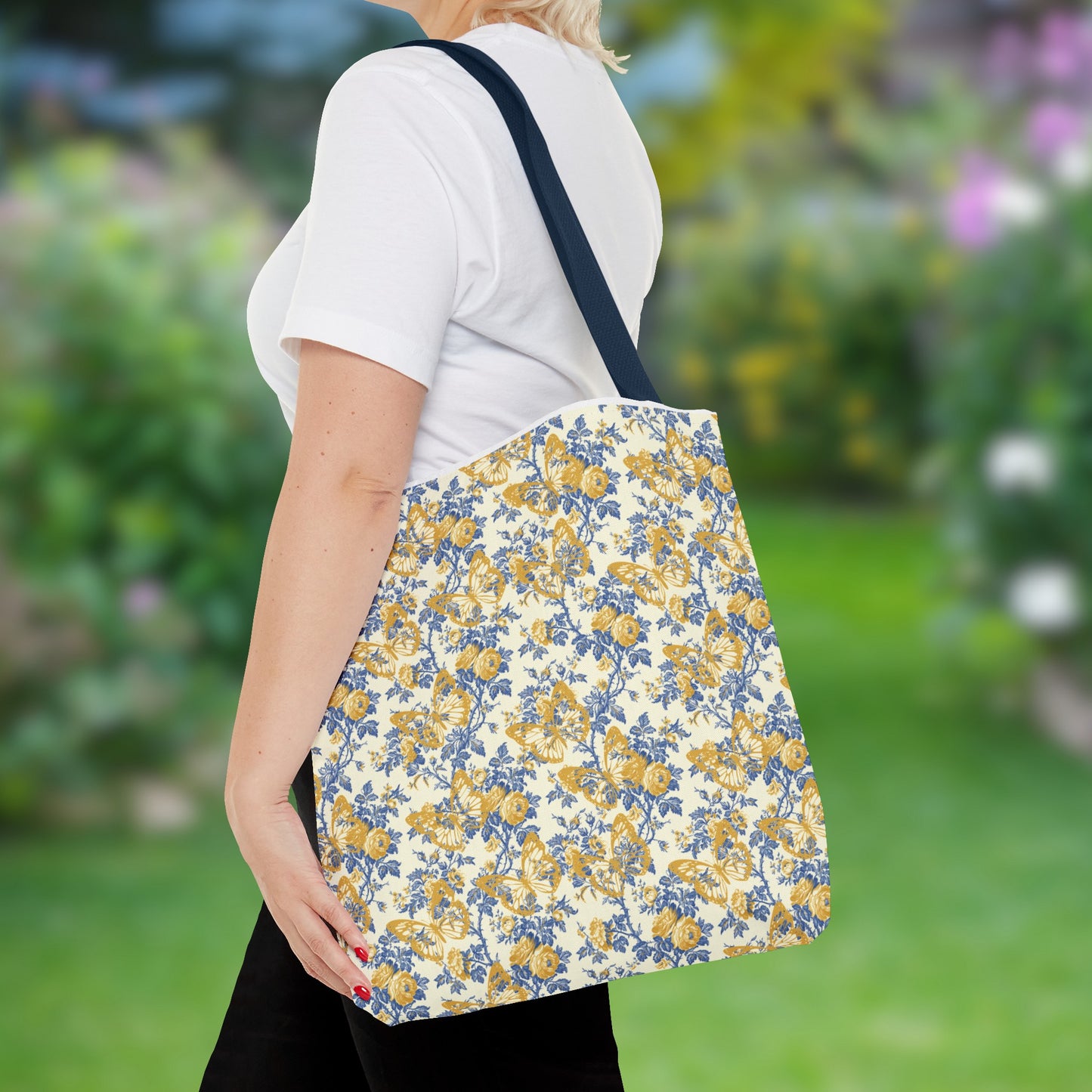 Yellow and Blue Butterfly Toile Tote Bag (AOP)