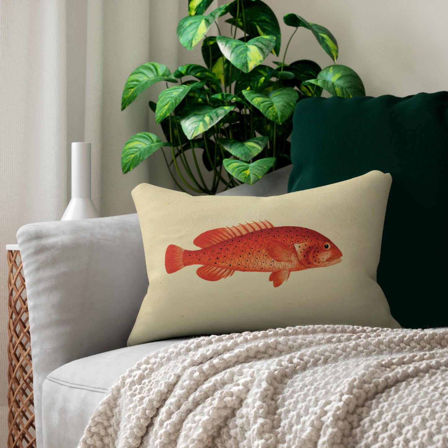 Vintage Illustrations The Coney Fish Spun Polyester Lumbar Pillow