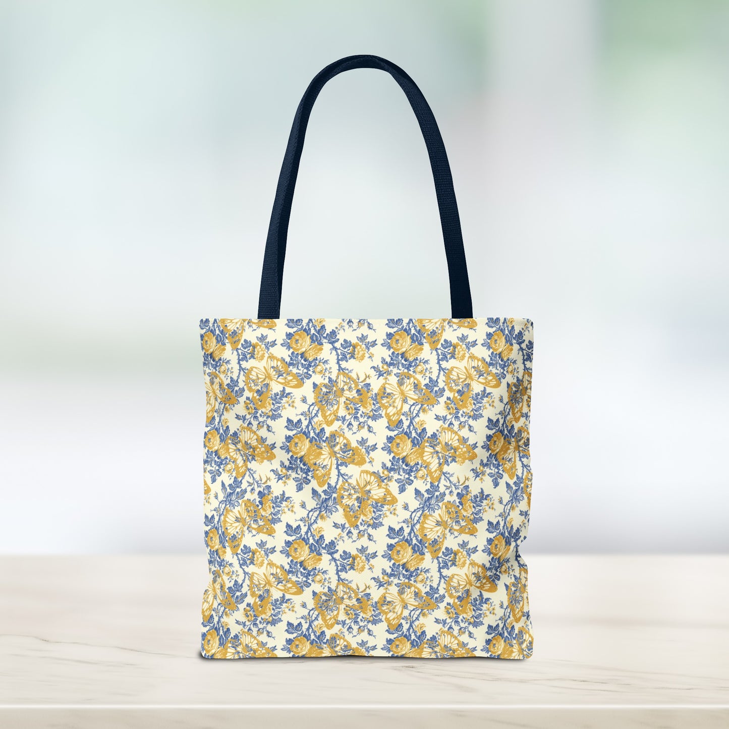 Yellow and Blue Butterfly Toile Tote Bag (AOP)