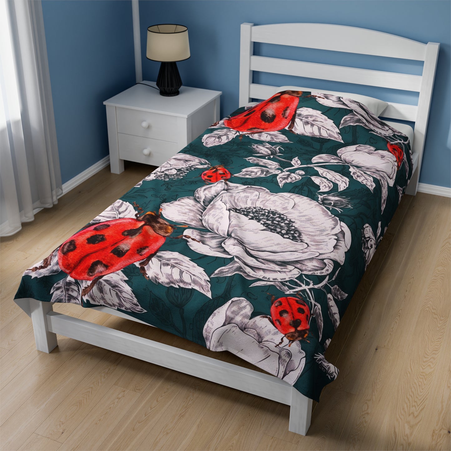 Ladybug Toile Velveteen Plush Blanket