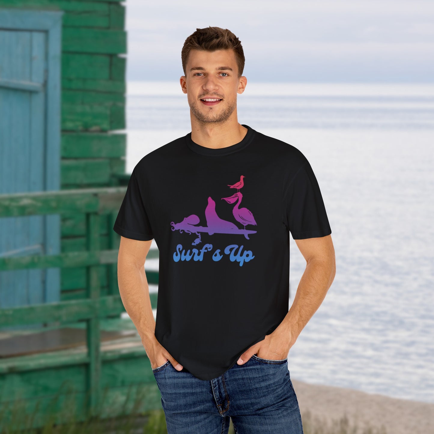 Surfs Up Vintage 80's Inspired Unisex Garment-Dyed T-shirt