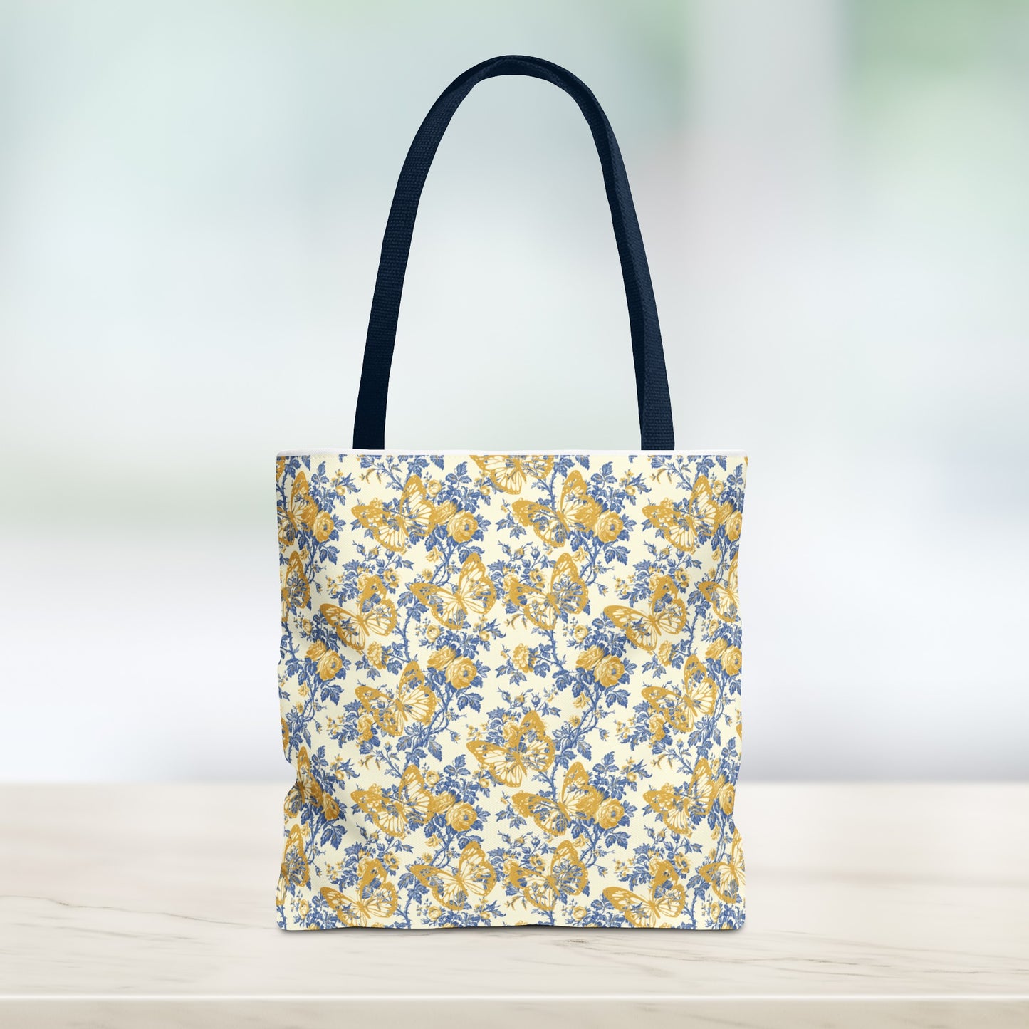 Yellow and Blue Butterfly Toile Tote Bag (AOP)