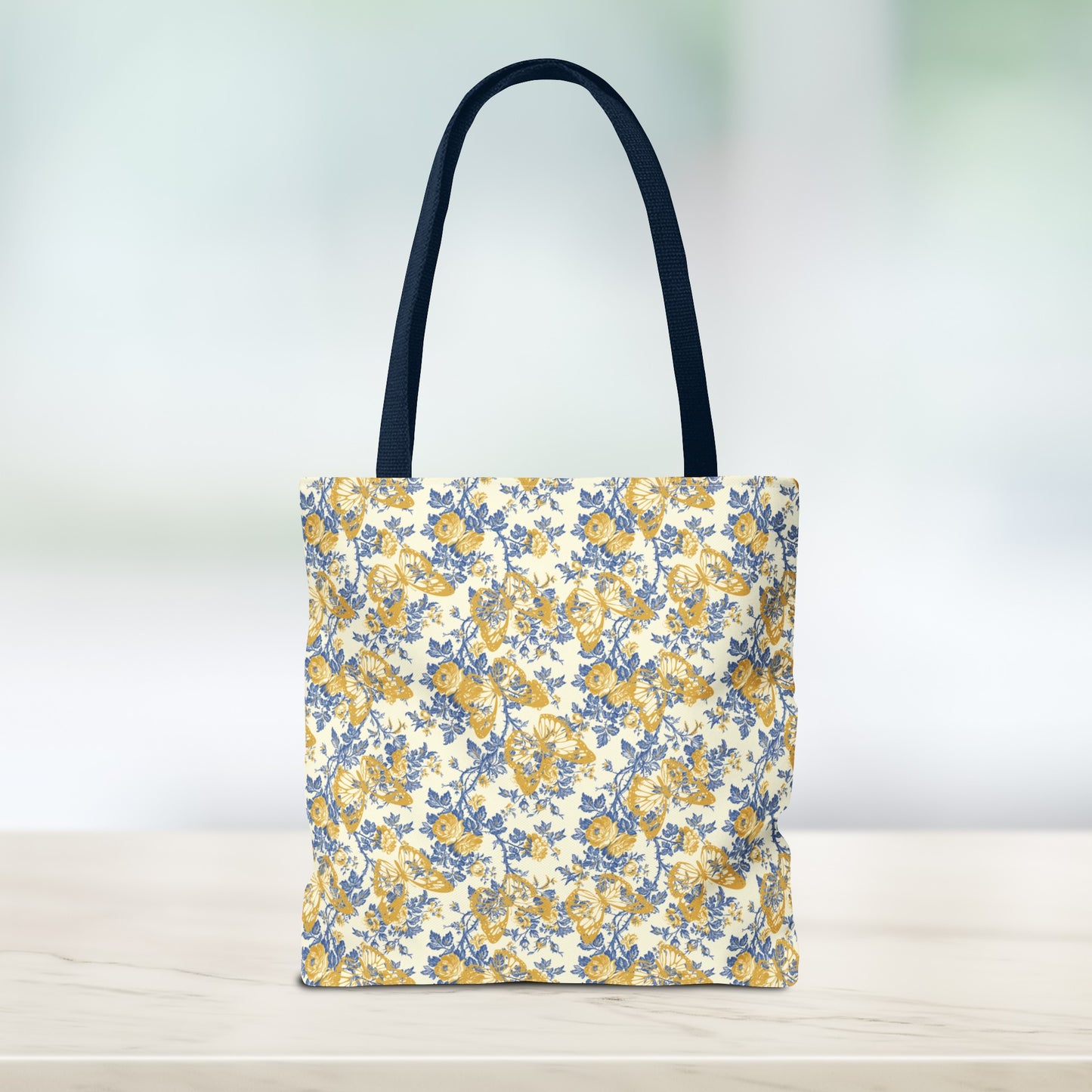 Yellow and Blue Butterfly Toile Tote Bag (AOP)