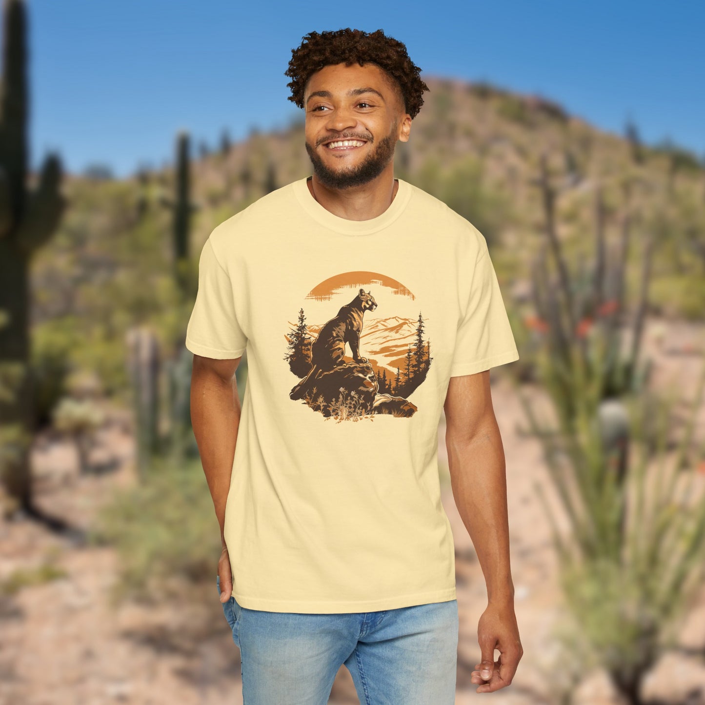 Vintage Vibes Mountain Lion Unisex Garment-Dyed T-shirt