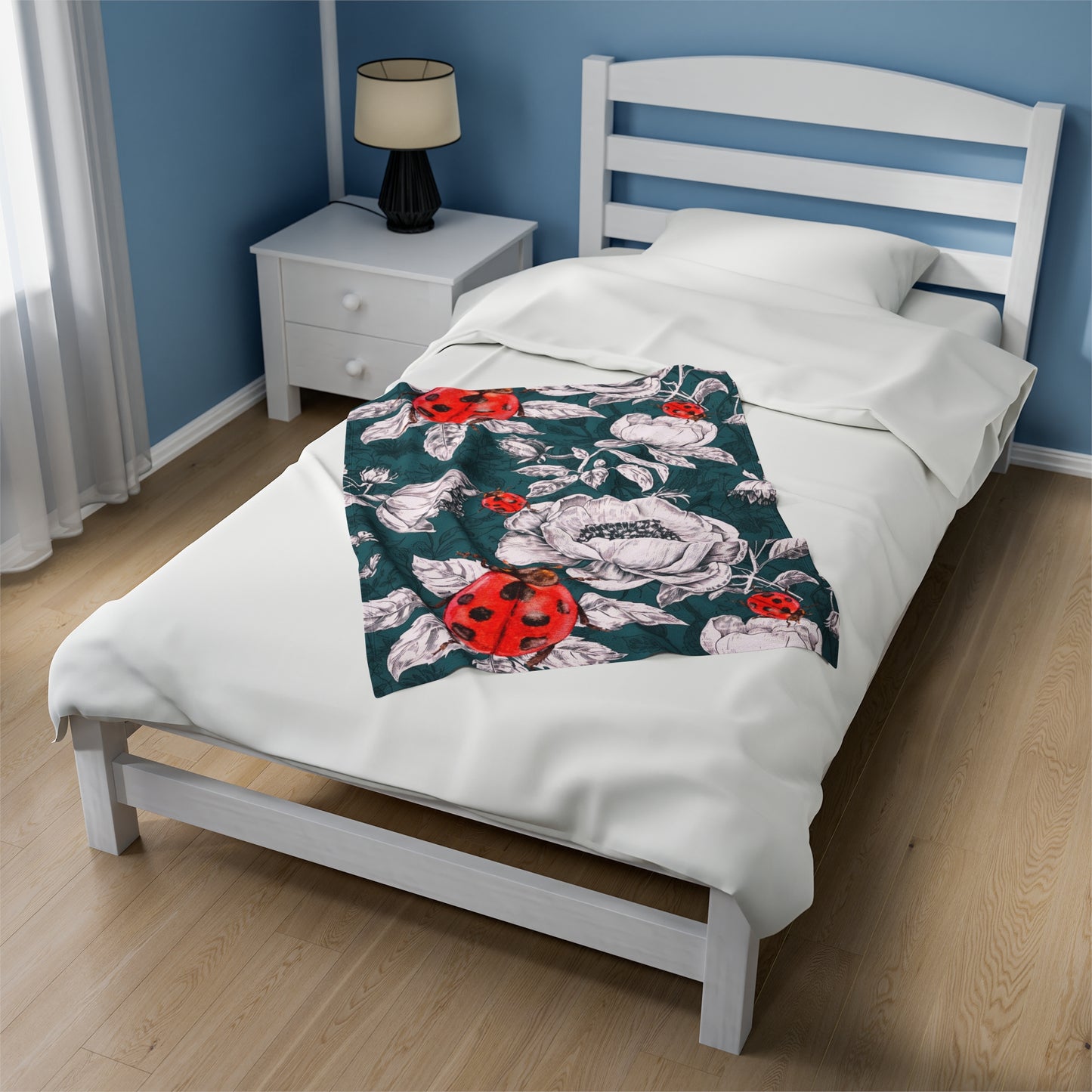 Ladybug Toile Velveteen Plush Blanket