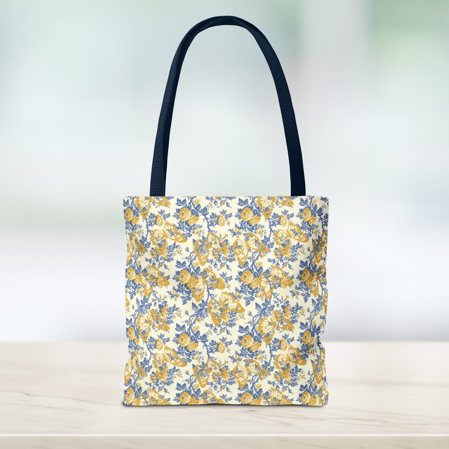 Yellow and Blue Butterfly Toile Tote Bag (AOP)