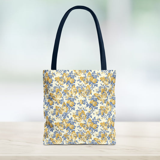 Yellow and Blue Butterfly Toile Tote Bag (AOP)