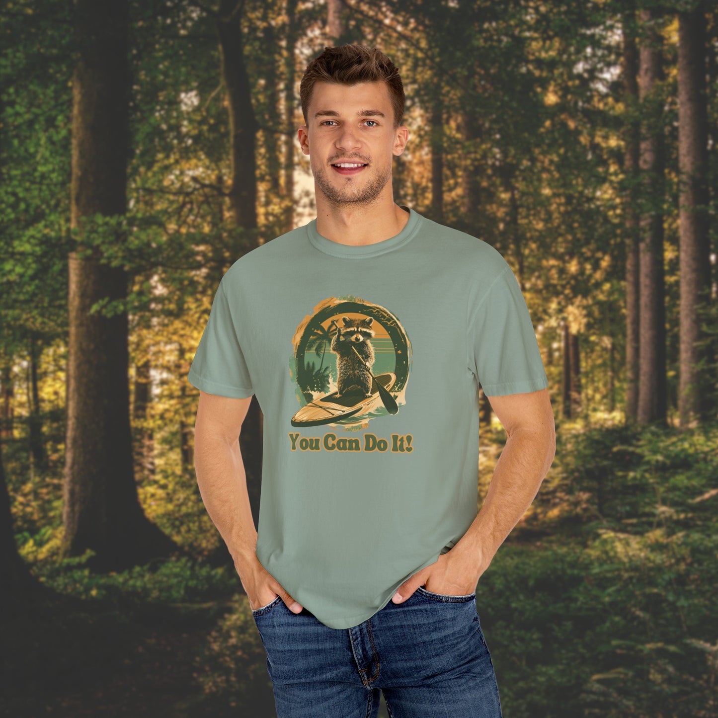 Vintage Vibes Raccoon Paddleboarding Unisex Garment-Dyed T-shirt