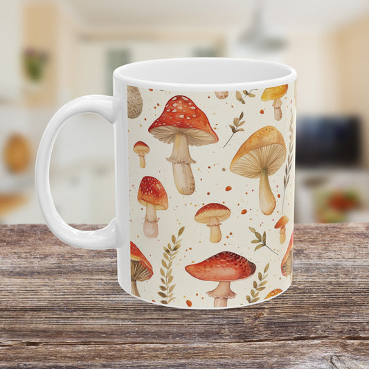 Cottagecore Watercolor Mushroom  Ceramic Mug 11oz