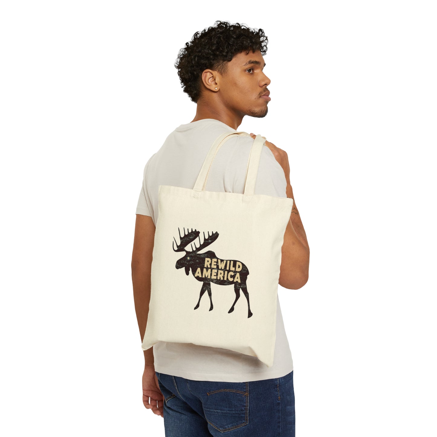 Rewild America Vintage Moose Cotton Canvas Tote Bag