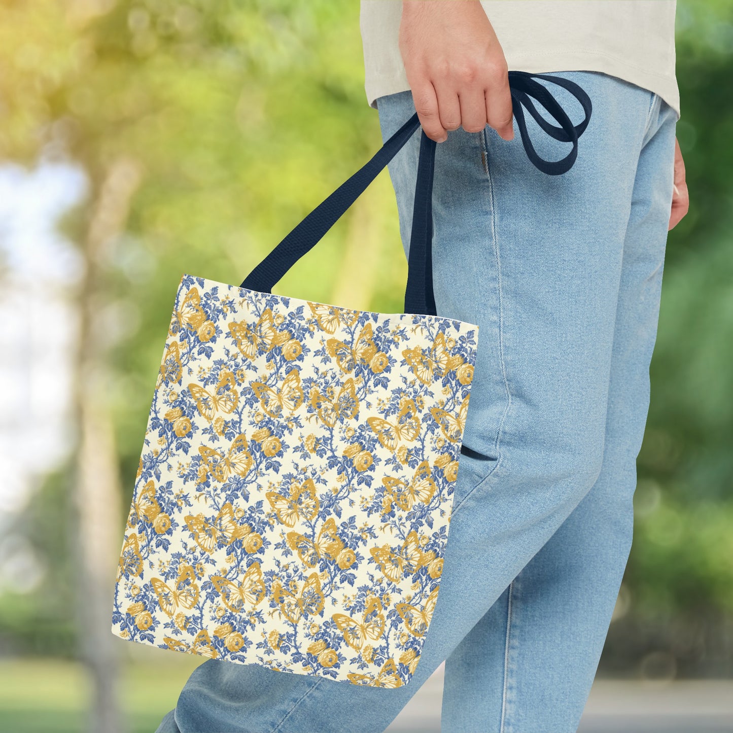 Yellow and Blue Butterfly Toile Tote Bag (AOP)