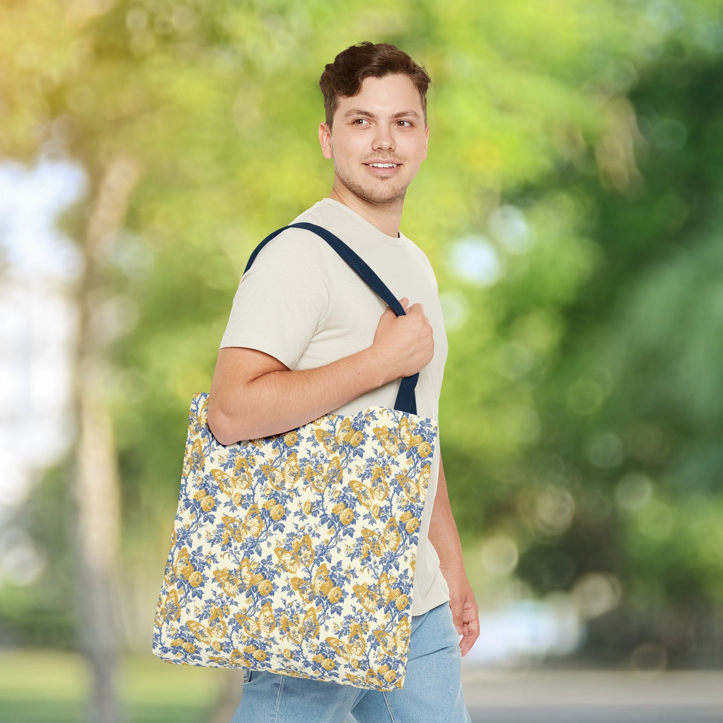 Yellow and Blue Butterfly Toile Tote Bag (AOP)