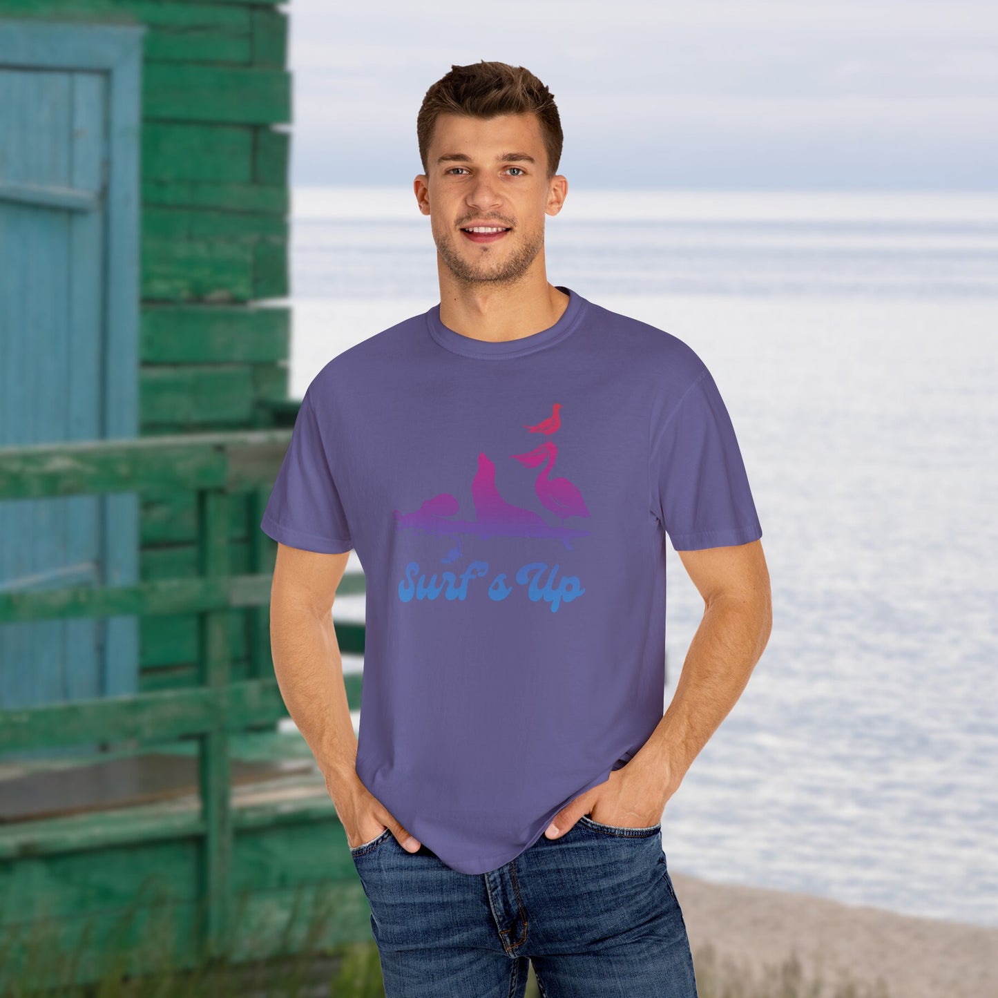 Surfs Up Vintage 80's Inspired Unisex Garment-Dyed T-shirt