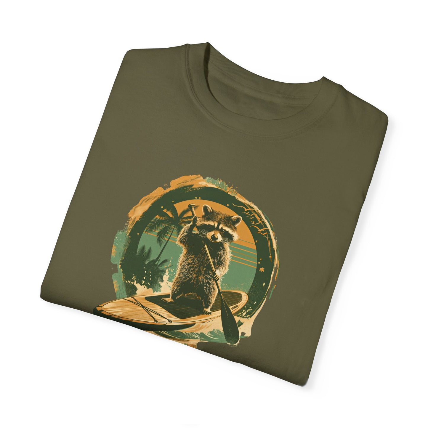 Vintage Vibes Raccoon Paddleboarding Unisex Garment-Dyed T-shirt