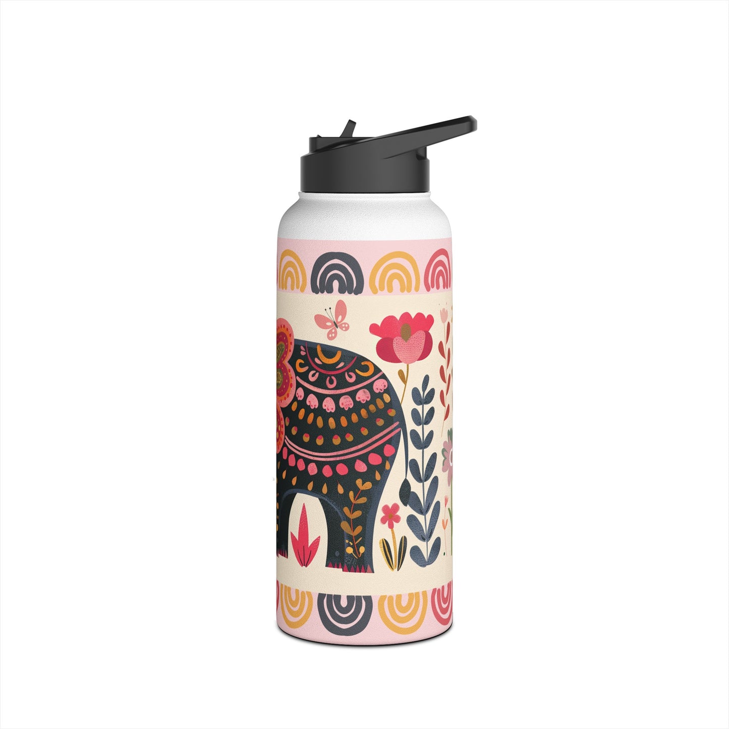 Boho Elephant Stainless Steel Water Bottle, Standard Lid