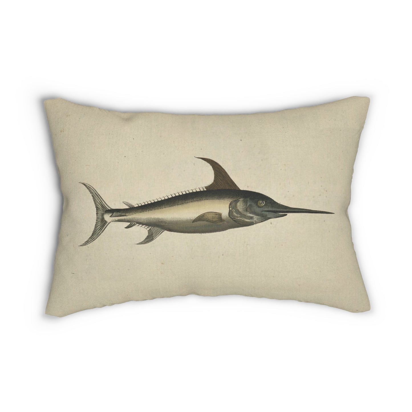 Vintage Illustration Swordfish Spun Polyester Lumbar Pillow