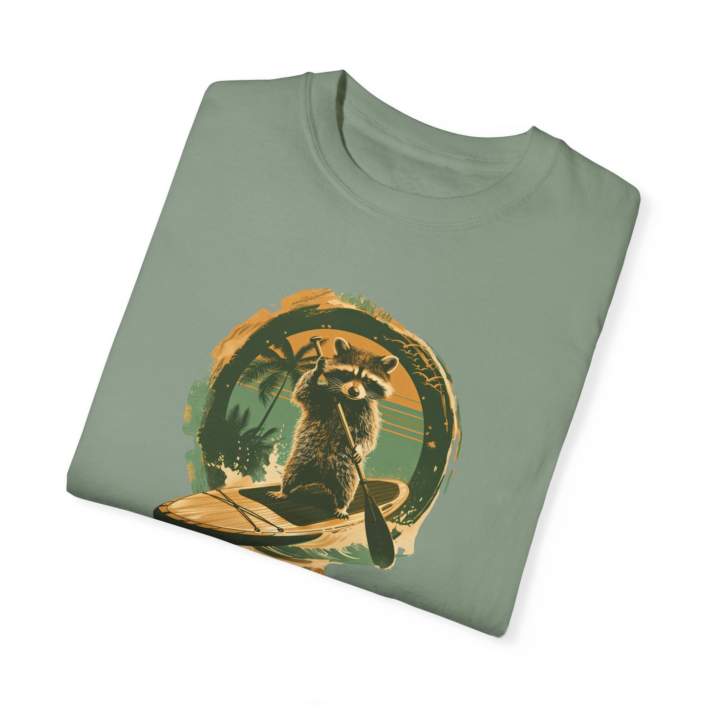 Vintage Vibes Raccoon Paddleboarding Unisex Garment-Dyed T-shirt