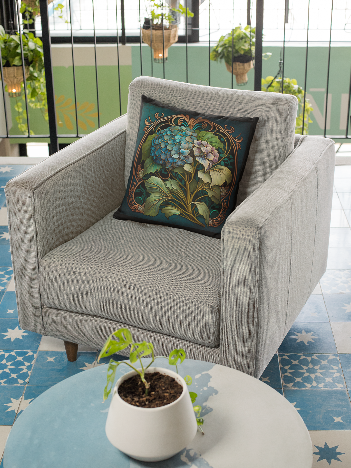 Art Nouveau Hydrangea Pillow