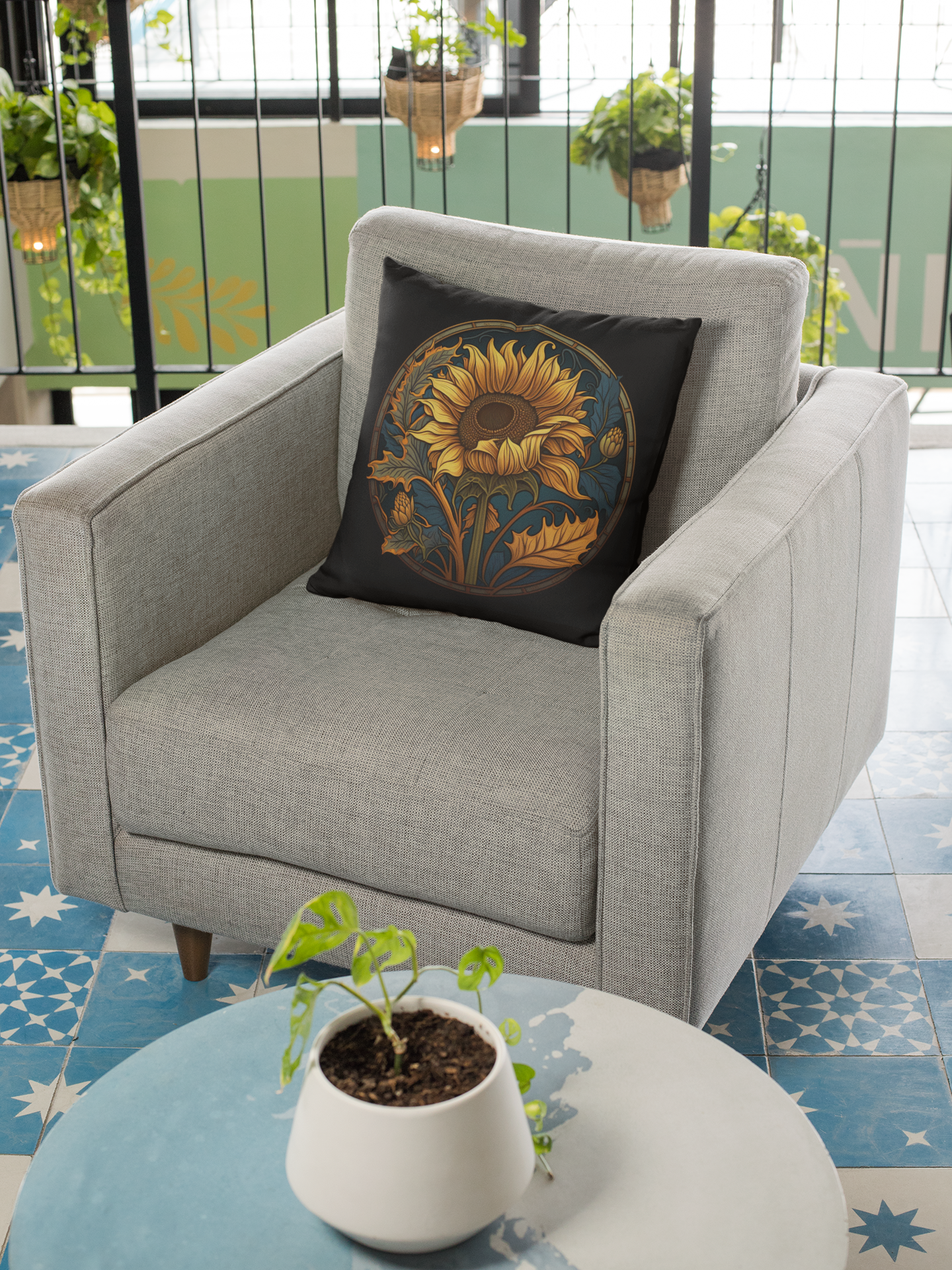 Art Nouveau Sunflower Pillow