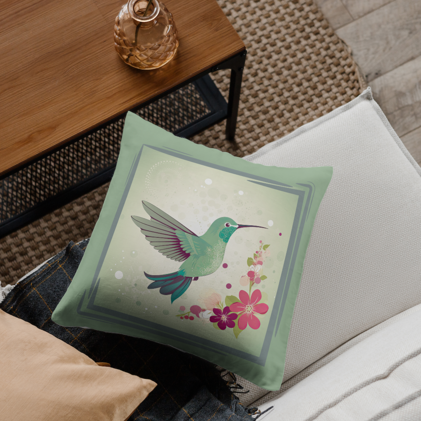 Happiness is a Hummingbird Spun Polyester Square Pillow